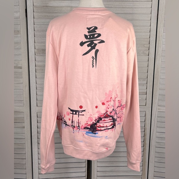 BLIND ROOSTER Crewneck Sweatshirt Japanese Graphic Pink-Large - Picture 2 of 4